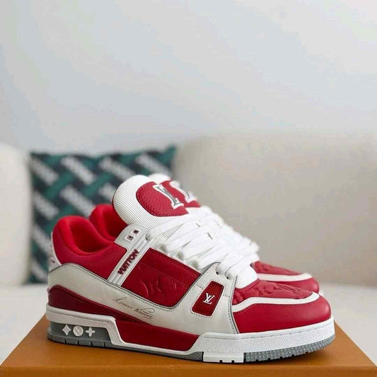 LOUISs VUITTONn TRAINER SIGNATURE RED WHITE