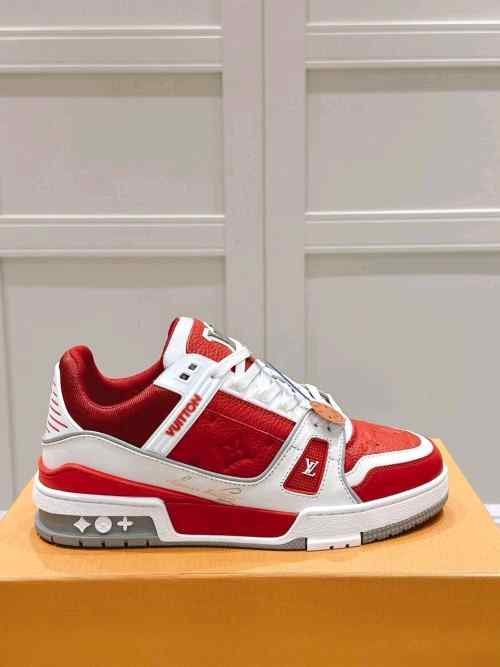 LOUISs VUITTONn TRAINER SIGNATURE RED WHITE