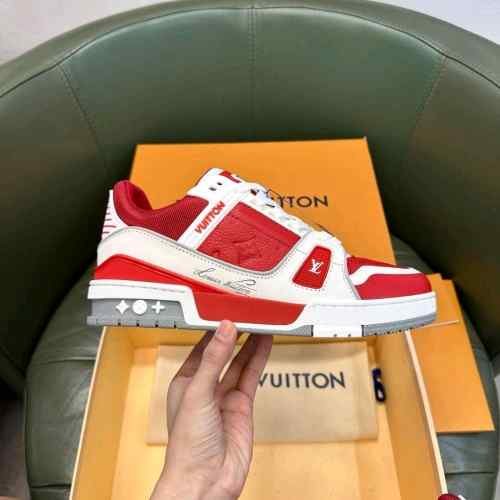 LOUISs VUITTONn TRAINER SIGNATURE RED WHITE