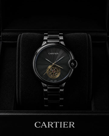 Cartier Ballon Bleu Tourbillon watch in a completely black
