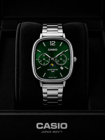 Quartz Classic Watch For Men & Women Green & Silver